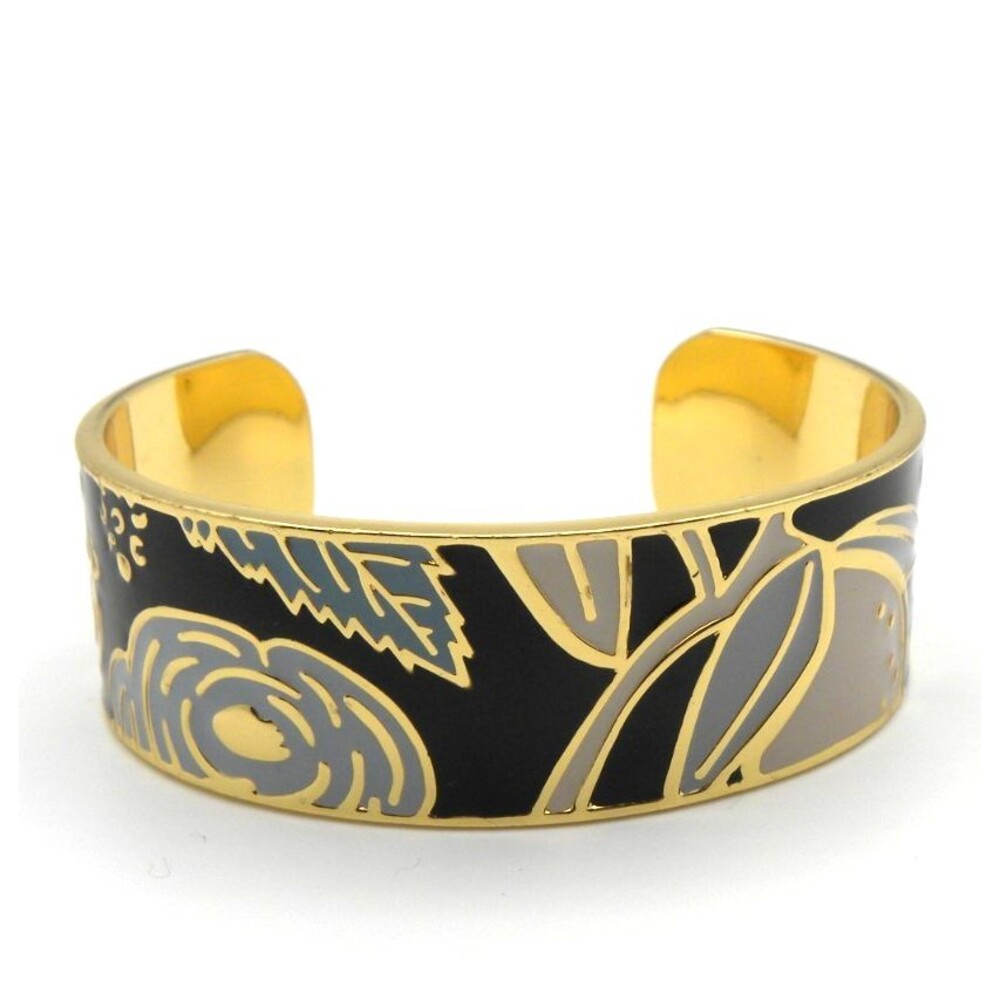 Black Enamel Floral Cuff Bracelet Rifle Paper Co Colette Gold Tone Cottagecore
